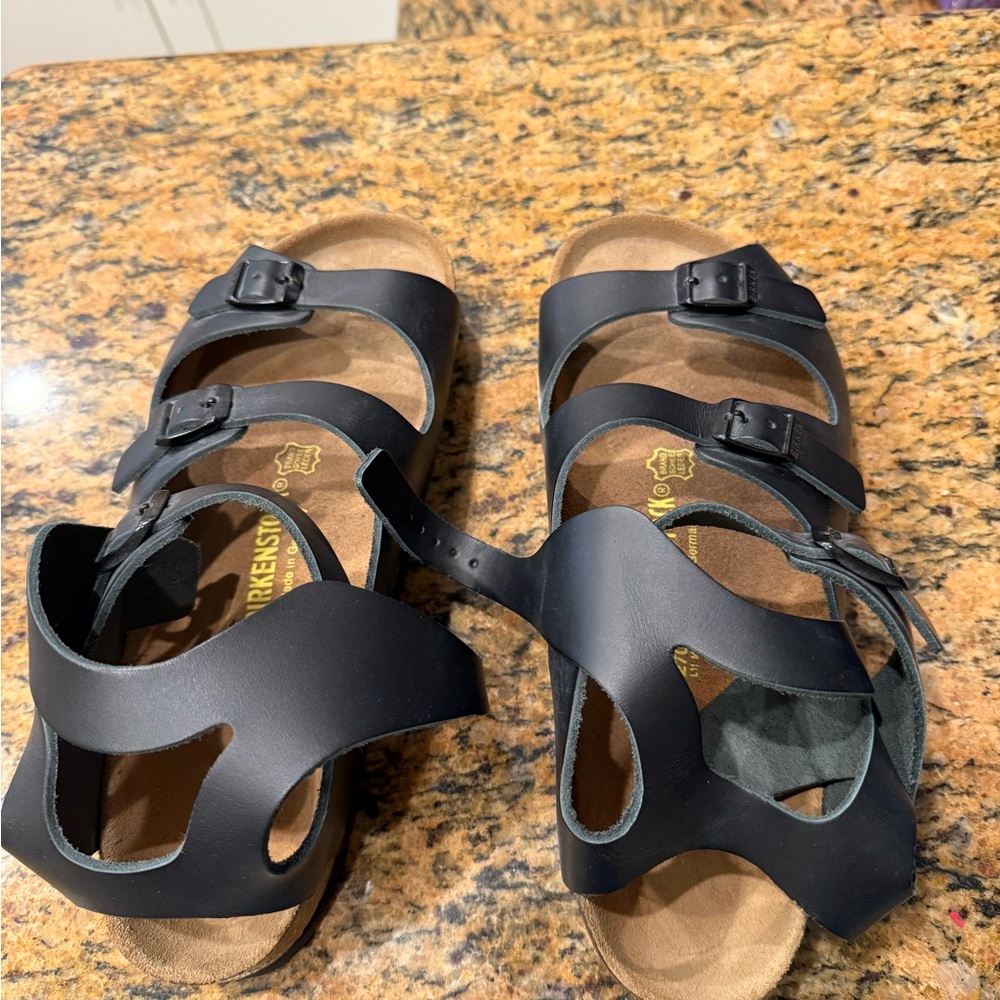 Birkenstock Black Leather Sandals gladiator style.